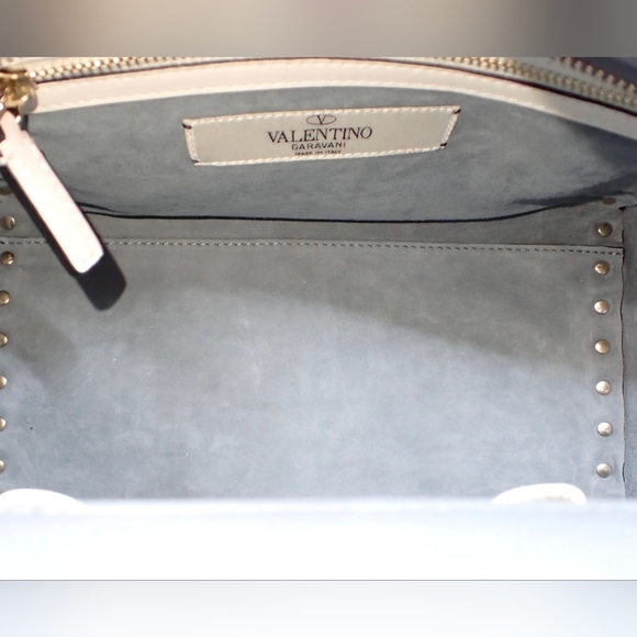Valentino Garavani Floral Rockstud Crossbody 2way Tote Bag Gray Cream Leather - Picture 8 of 10